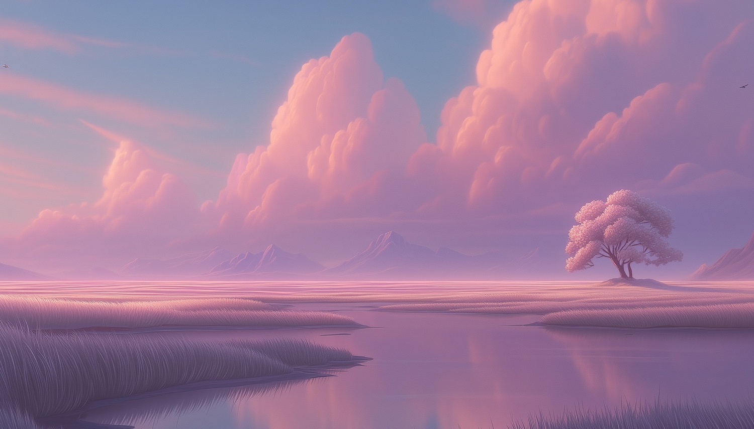 serene landscape with tree and lake