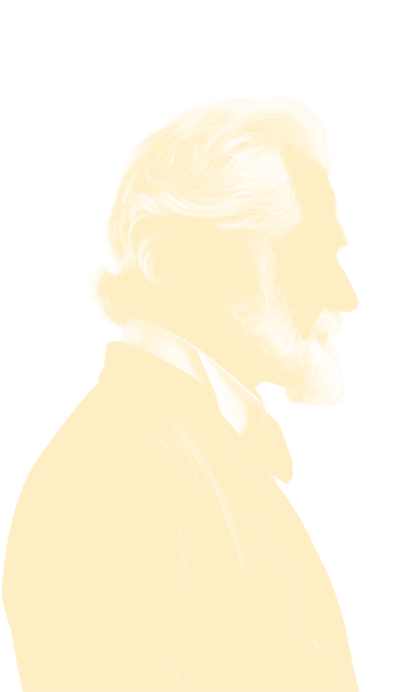 Portrait silhouette of an old man with grey hair looking right.