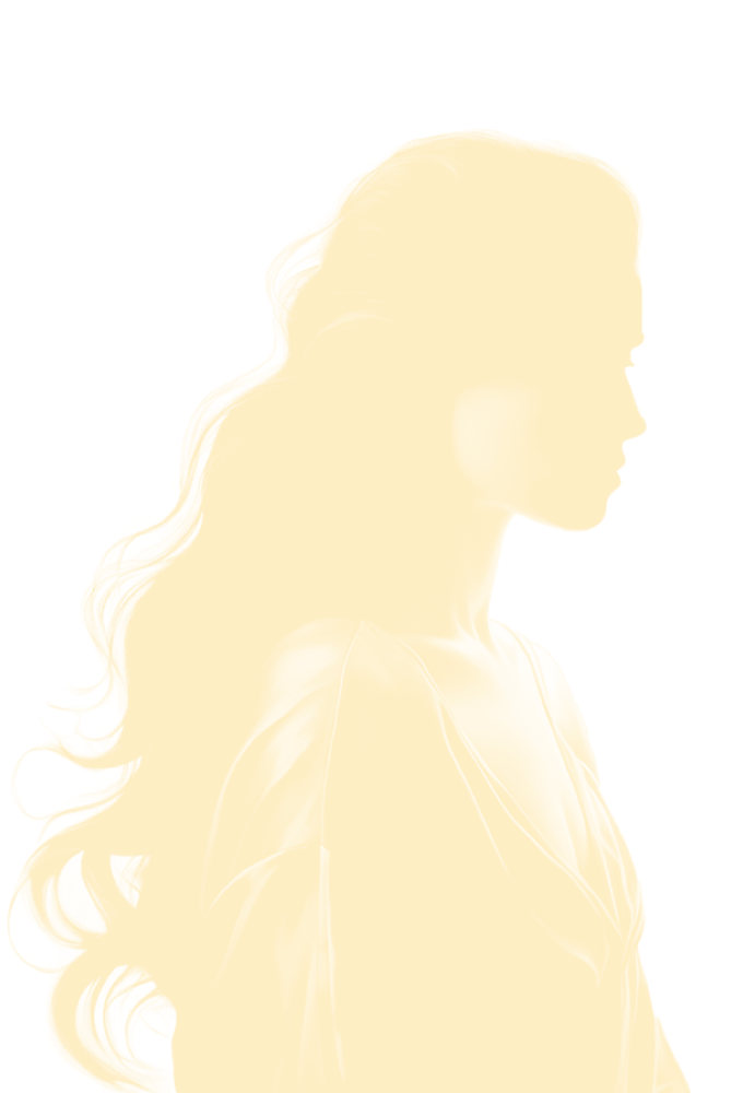 Portrait silhouette of a woman with long hair looking right.